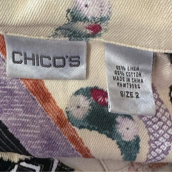 Chico’s Abstract Print Button Front Jacket Linen Cotton Blend Size 2 (L/12) - Picture 7 of 8